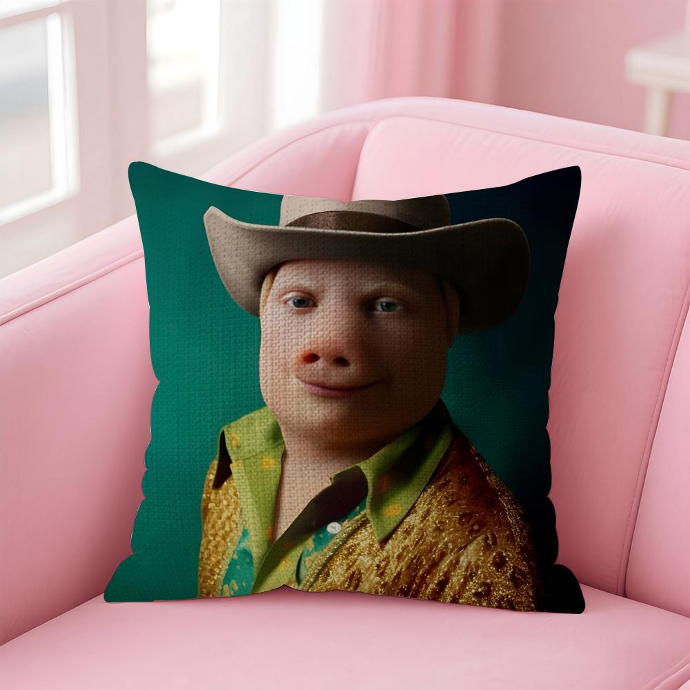 John Pork Is Calling Housse de Coussin Housse de Oreiller en Lin Naturel Impression Double Face Housse de Coussin Décorative pour Canapé Décoration de Maison Cadeau