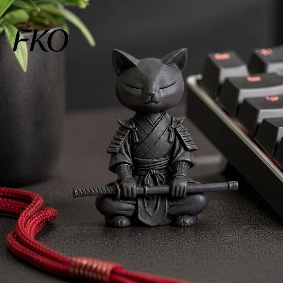 Stable Cat Figurine 3D Printed Knight Figurine, Meditating Desk Decor with Zen Warrior Pose, Themed Home Minimalist Frosted Animal Sculpture