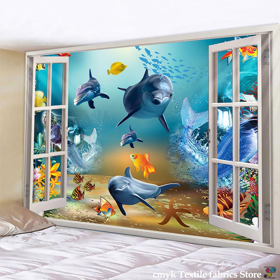 Marine Museum Tapestry Wall Hanging Underwater World -hippie Decorwall Cloth-whale Wall Cloth Bohemian Decoration Hand Wash