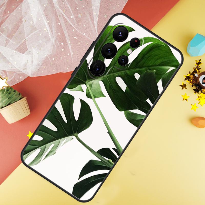 Green Monstera Leaf Phone Case For Samsung Galaxy S25 Ultra S23 S21 S20 S22 S24 FE S9 S10 Plus Cover Coque