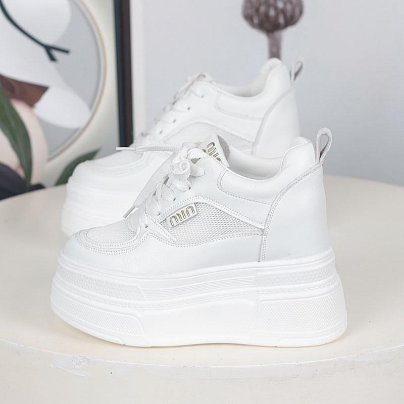 Scarpe Casual da Passeggio da Donna alla Moda 12CM Estate Autunno Allacciatura in Pelle Sneakers di Alta Qualità Moda Sneakers Chunky da Donna a Fondo Piatto