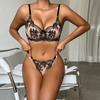 Set de lenjerie ultra subțire pentru femei europene și americane, set de lenjerie intima florală brodata din dantelă, set de sutien și chiloți minimizator