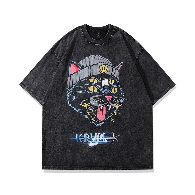 Trendy Men'S Hooded Sweatshirt Street Retro Japanese Anime Print Washed Hoodie Men'S And Women'S Trends