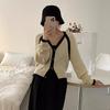 Kleine design stricken strickjacke frauen 2022 herbst langarm feste beiläufige weiche wachsartige farbe kontrast lose pullover strickjacke mantel