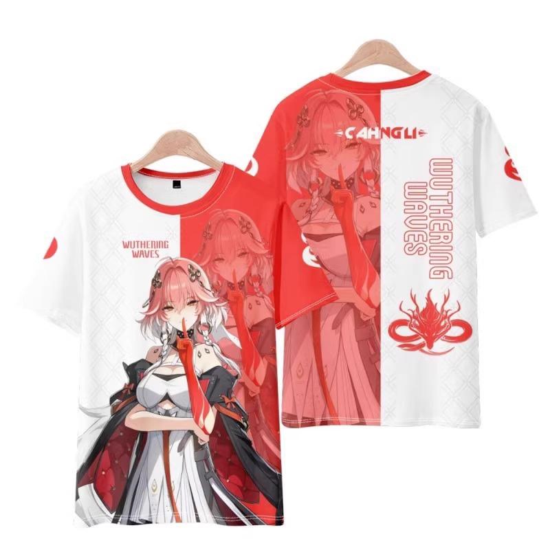 Camisetas de Impresión 3D Wuthering Waves Cartethyia Verano Hombres Mujeres Manga Corta Cuello Redondo Camiseta Top Harajuku Y2k Anime Cosplay Disfraz