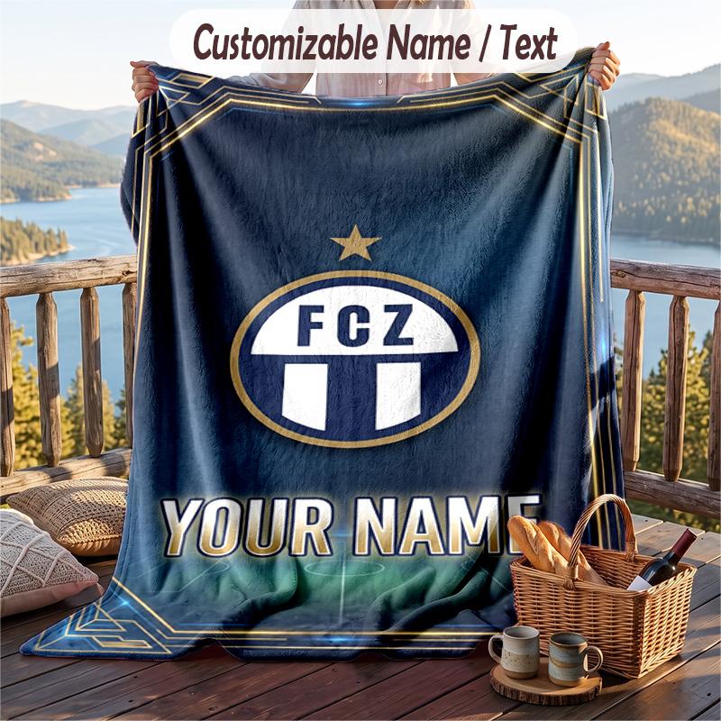 Flannel Blanket FC Zürich Print Custom Name Text Soft Throw for Sofa Bed
