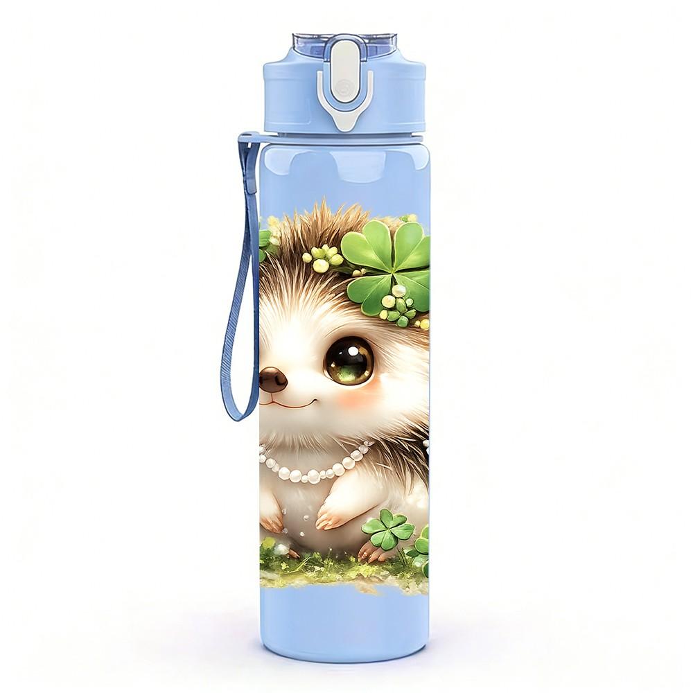 1PC Hedgehog Cute Animal Portrait Print 750ml Color Plastic Sports Water Bottle Leakproof Flip Straw Lid Suitable for Sports Office Home Use
