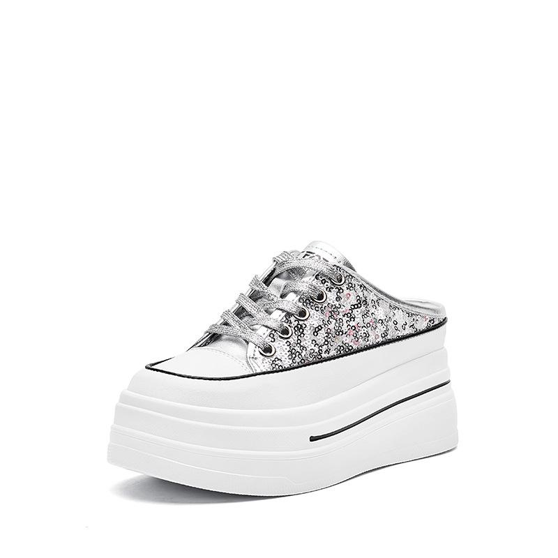 Thick-soled White Shoes for Women Summer Breathable Half Slippers All-match Sports Casual Shoes