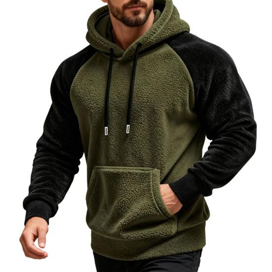 Men Fluffy Hoodie Fuzzy Loose Pullover Hoodie Casual Warm Hooded Fleece Sweatshirt with Pocket Drawstring for Autumn Winter Street Wear