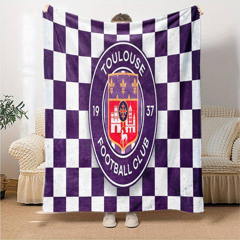 Toul-ouse Crest Design Flannel Blanket, Soft Polyester, Modern Design, All-Season for Camping, Travel, Gifts for holidays or birthdays