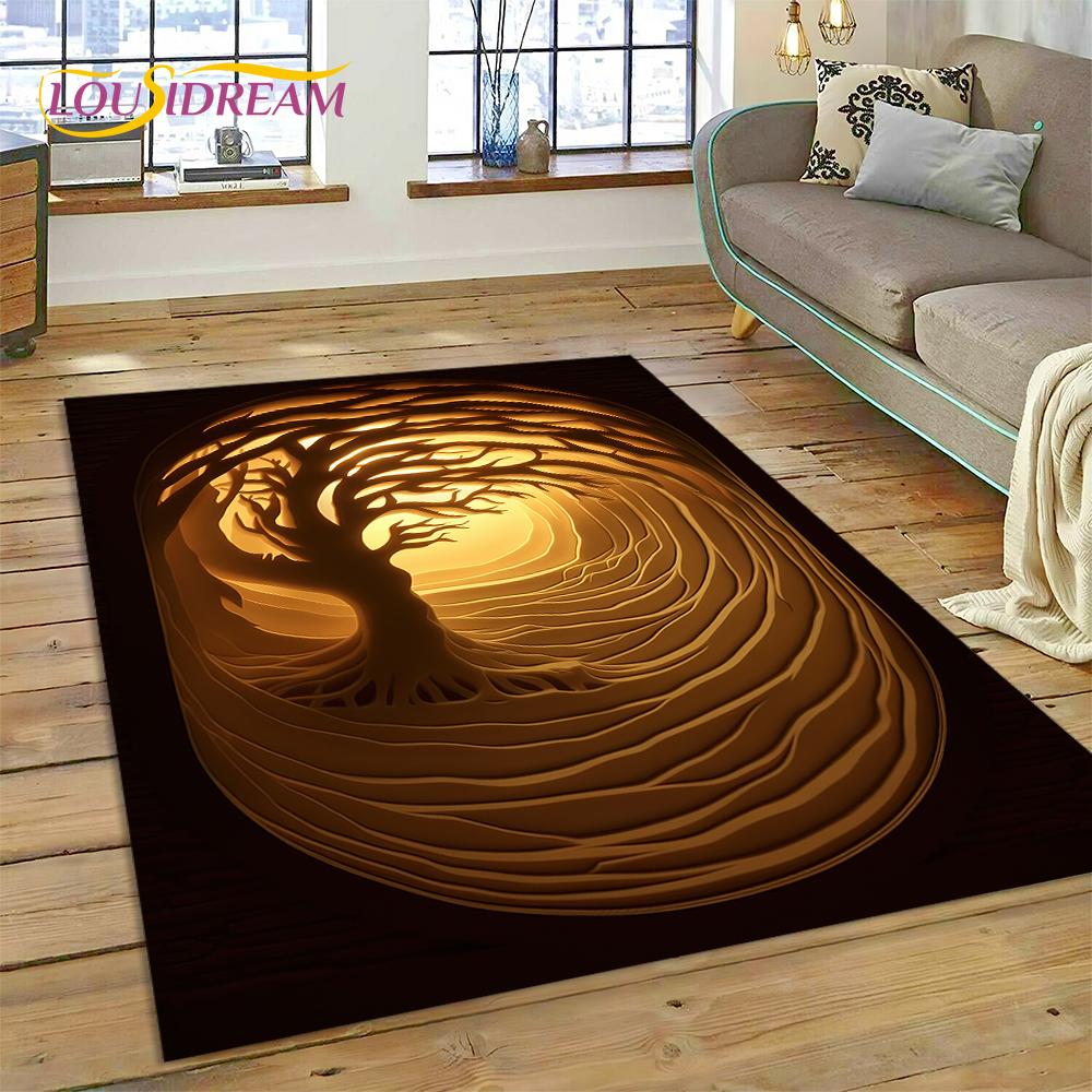 3D Tree of Life Nature Viking Yggdrasil Norse Rug Carpet for Living Room Bedroom Decor,Non-slip Decoration for Sofa Doormat Gift