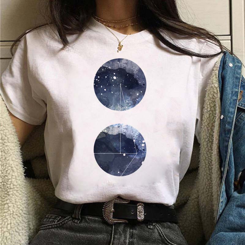 Cosmic Planet Pattern Printed T-shirt Women's Retro Short-sleeved Blouse Casual Fashion Suitable for Daily Clothing
