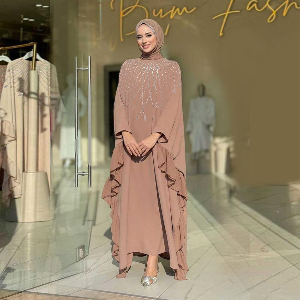 XQY500402 Middle East Women's Clothing, Fashion Hot Diamond Casual Loose Dubai Summer New Dress