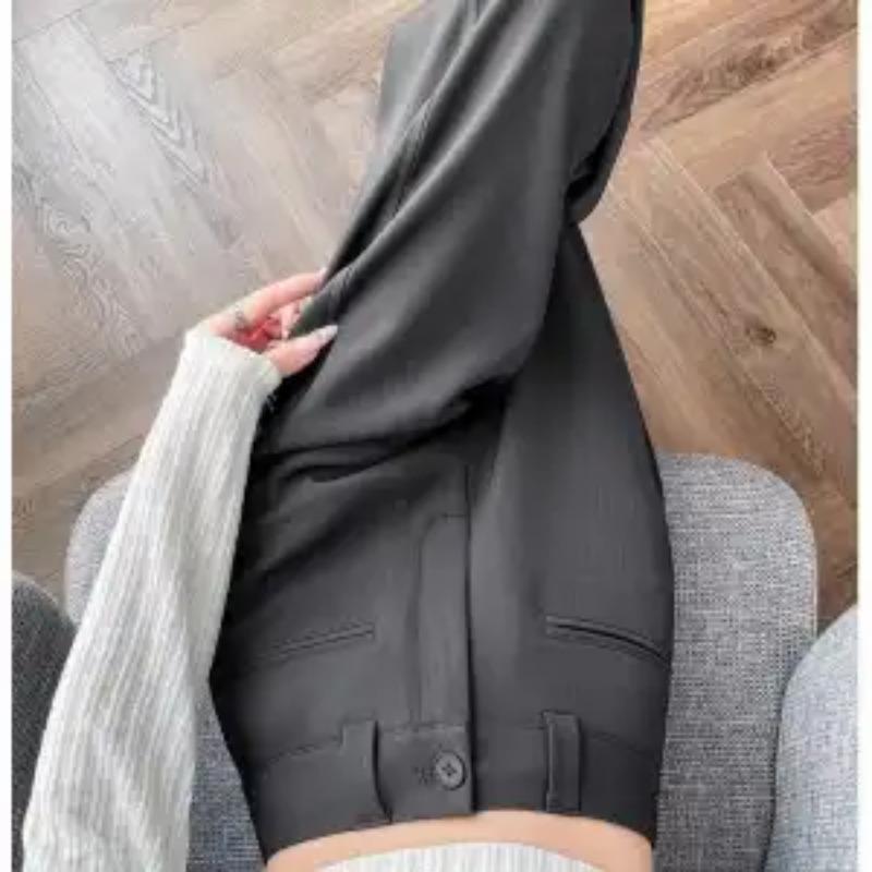 Dames Grijze Broek met Wijde Pijpen Hoge Taille Losvallende Pasvorm Kantoor Casual Broek