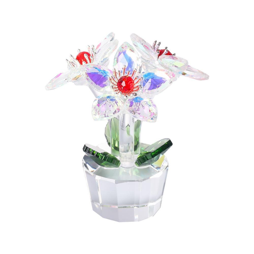 Handgefertigte Kristallblumen-Statue Verzierung Rose Tulpe Künstliche Blumenfigur Glänzende Klare Basis Tischpflanzen Sonnenfänger