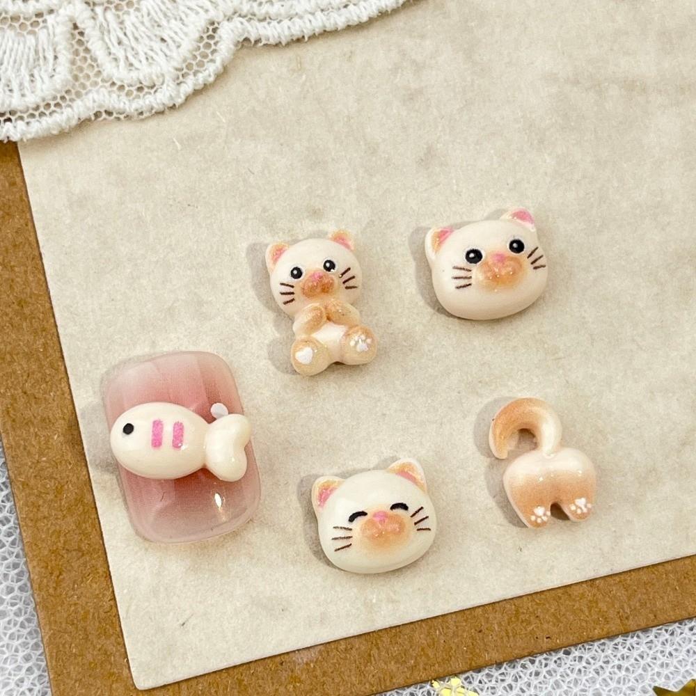 Cartoon Mini Cat Nail Art Charms Little Fish Series DIY Craft 3D Decorations Flat Back 2D Kawaii Colorful Nail Decorations