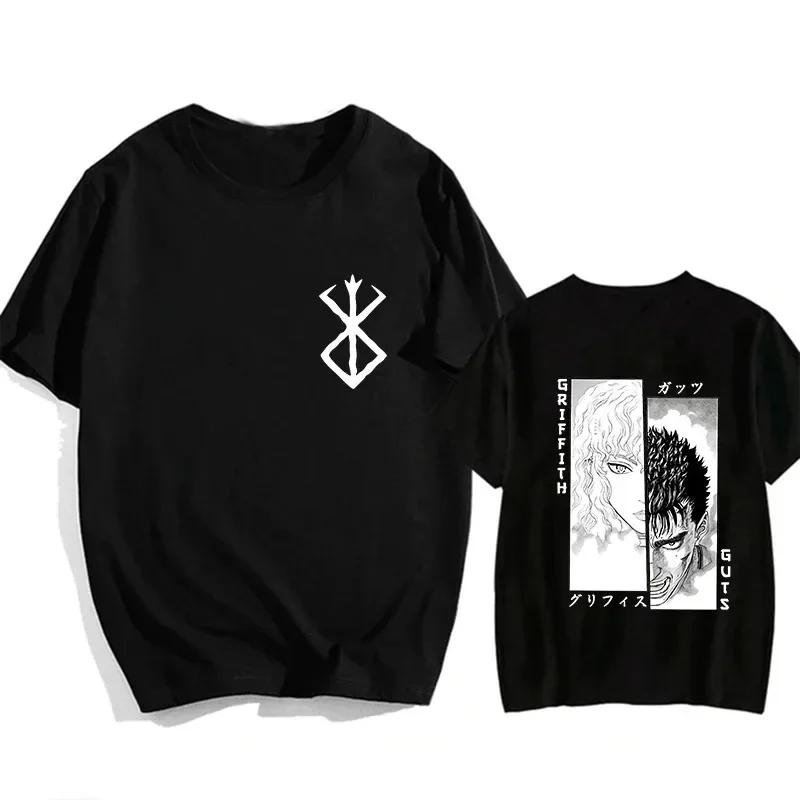 Nadměrná velikost Japonské anime Harajuku Berserk Guts Potisk očí Vtipné tričko Grafické tričko Manga Streetwear Tričko Top Hip Hop Trička