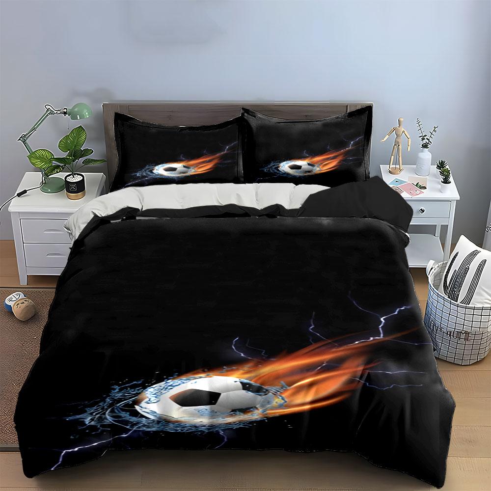 Flammendes Fußball-Design. Bettwäsche-Sets Bettbezug-Sets Bettbezüge Kissenbezüge(1 * Bettbezug 2 * Kissenbezüge ohne Bettdecke)