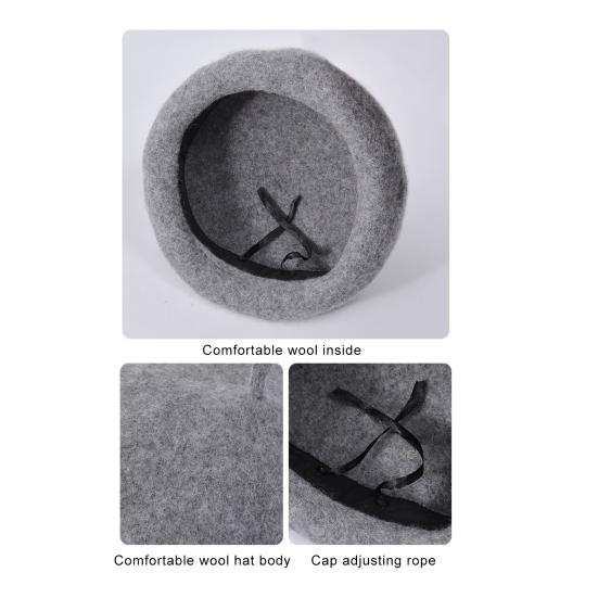 Women Beret Hat Solid Color Adjustable Size Imitation Wool Hat Retro Style Beret Cap Fashion Accessory