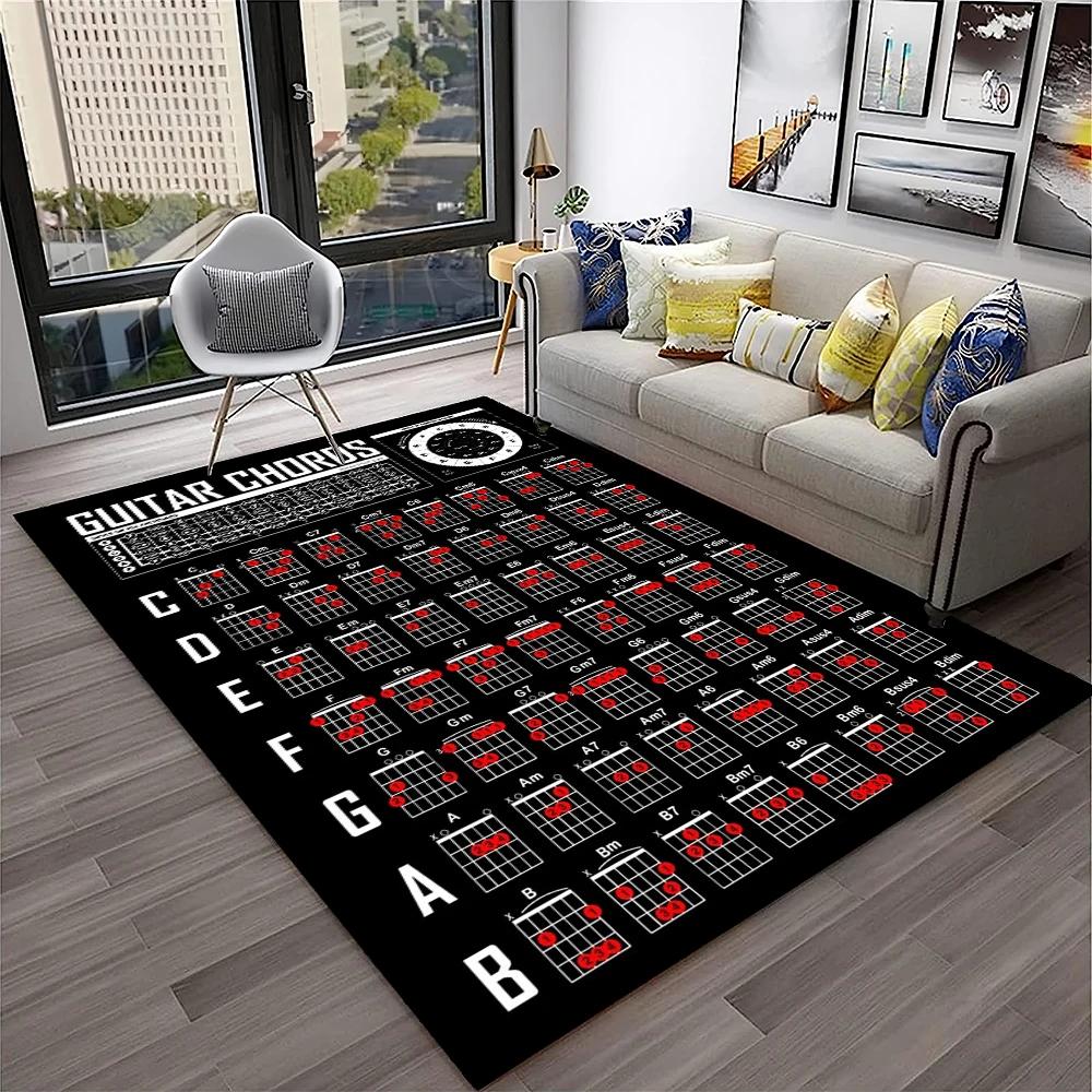 Muziek Gitaar Akkoorden Theorie Grafiek Piano Tapijt Vloerkleed Antislip Mat voor Huis Woonkamer Slaapkamer Bank Decor Kinderkamer Tapijt