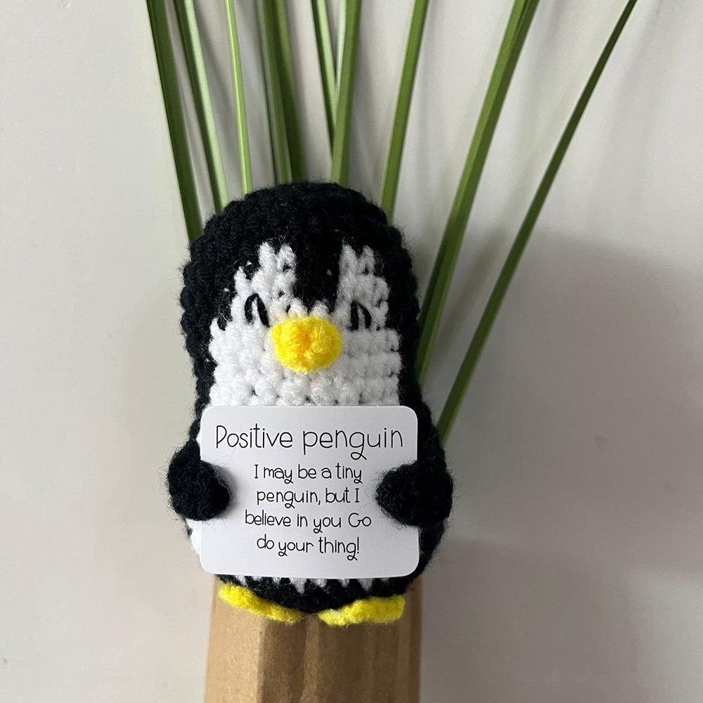 Handmade Positive Energy Penguin Doll With Card Household Decoration Knitting Penguin Doll Ornament Room Decoration Christams Party Gifts
