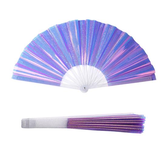 Holographic Folding Fan Large Iridescent Handheld Fan Portable Summer Cooling Fan Decoration Dance Performance Props Party Accessories