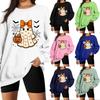Women's Color Neck Long Sleeve Loose Fit Sweatshirt with Halloween Print