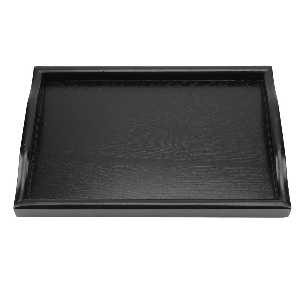 Portable Binaural Rectangle Shape Solid Wood Tea Coffee Snack Food Serving Tray Plate (Black)