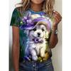 Camiseta Feminina Gola Redonda Manga Curta Estampa Colorida 3D