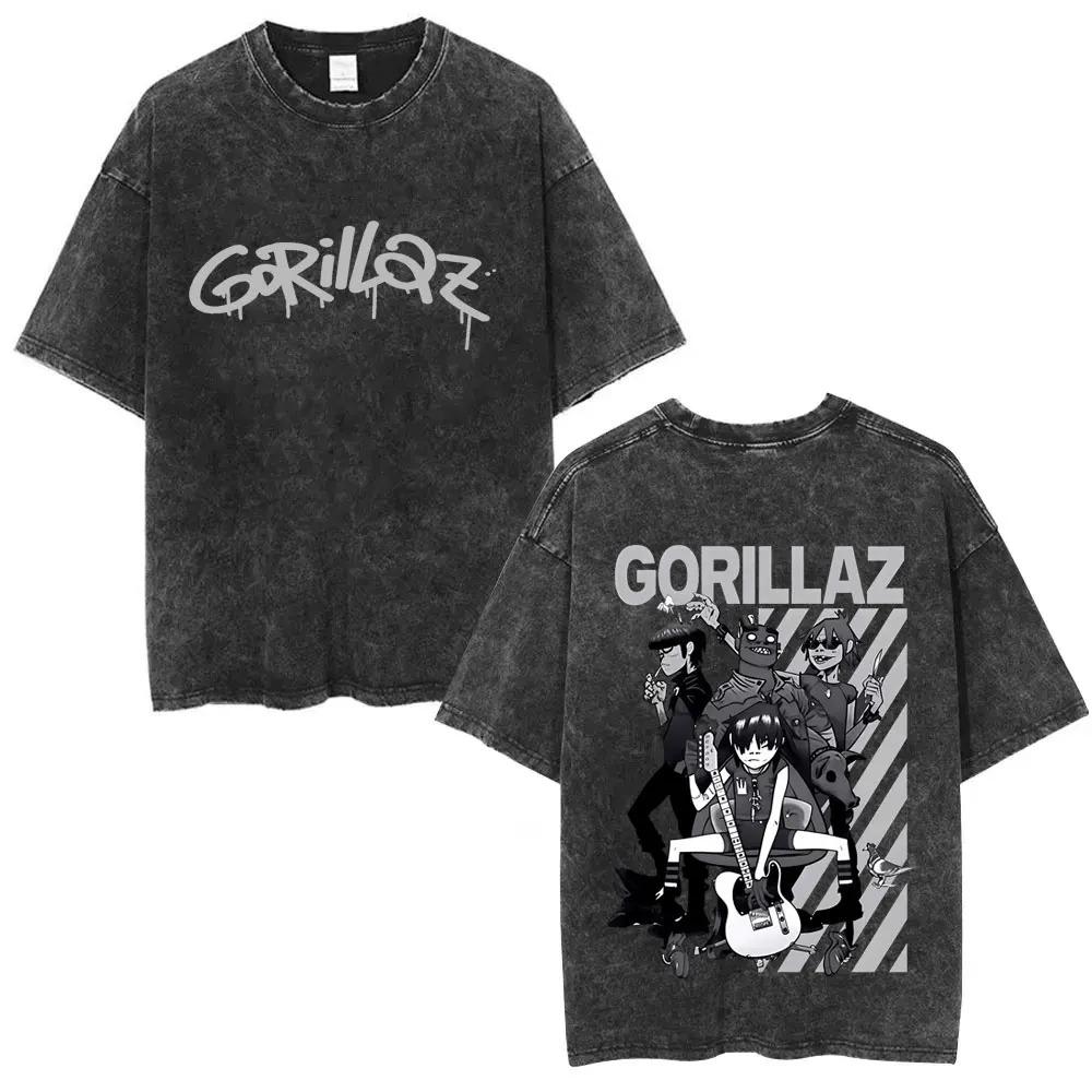 2026 Washed Vintage Rock Band Gorillaz The Now Now Album Graphic T-shirts Men Women Clothing Hip Hop Punk Oversized Crewneck T Shirts