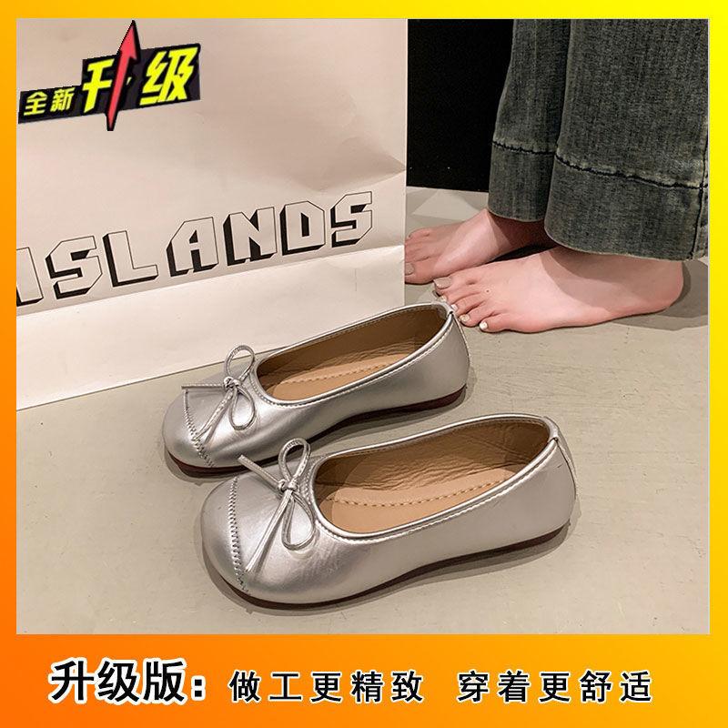 Spring French Bow Single Shoes Large Size Flat Shoes New Soft Sole Retro Women's Shoes Ladyshoes Ballet Shoes Women