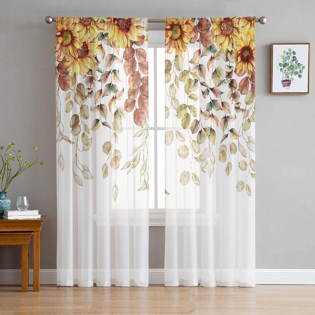 Sunflower White Tulle Curtains Sheer Voile For Living Room Bedroom Kitchen Window Decor