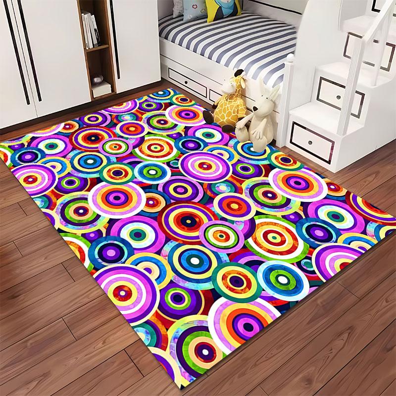 Colorful Geometric Circle Carpet Suitable As a Non-slip Mat for the Living Room or Bedroom Sofa