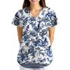 Plus SizePrinted Scrub Working Uniform Tops For Women's Cross V-Neck Print Short Sleeve Fun T-Shirts Workwear Tee With Pockets