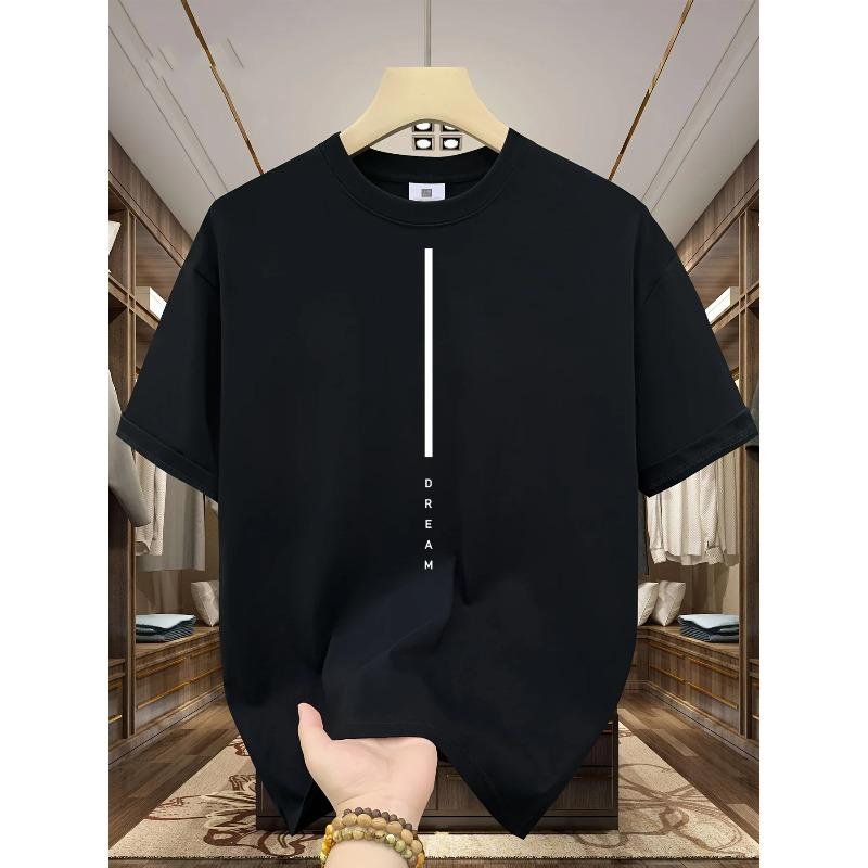 Maglietta da uomo estiva 100% cotone alla moda casual larga sportiva con stampa lettera DREAM girocollo a maniche corte Top