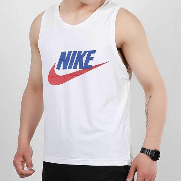 Nike Tank Tops Men's White Crew Neck Moderate Straight Fit AR4992-103