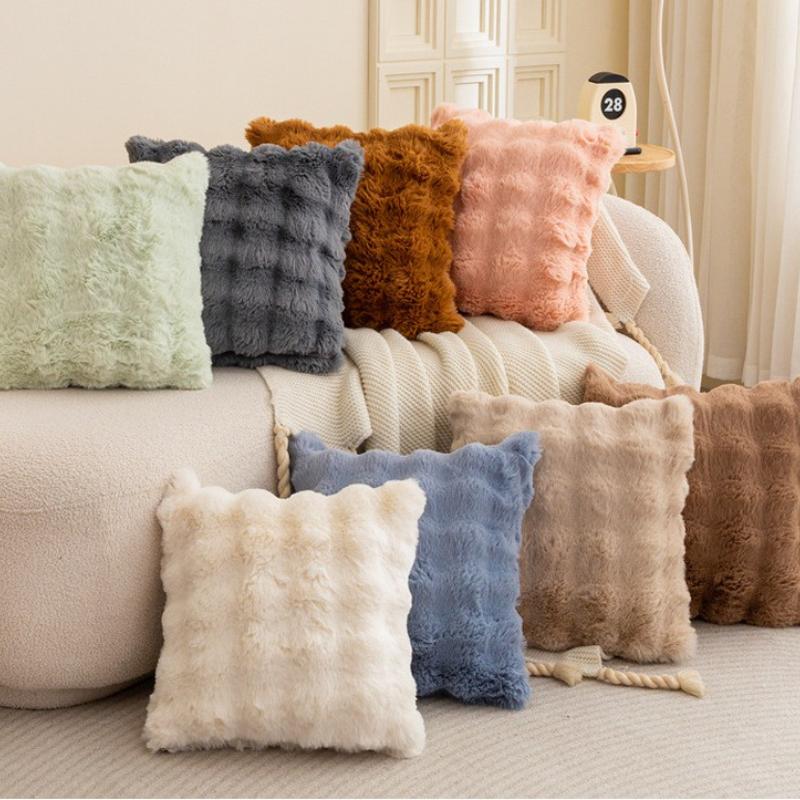 2PC Solid Color Bubble Rabbit Velvet Cushion Cover Autumn Winter Plush Cushion Cover Nordic Sofa Bedroom Pad Waist Pillowcase