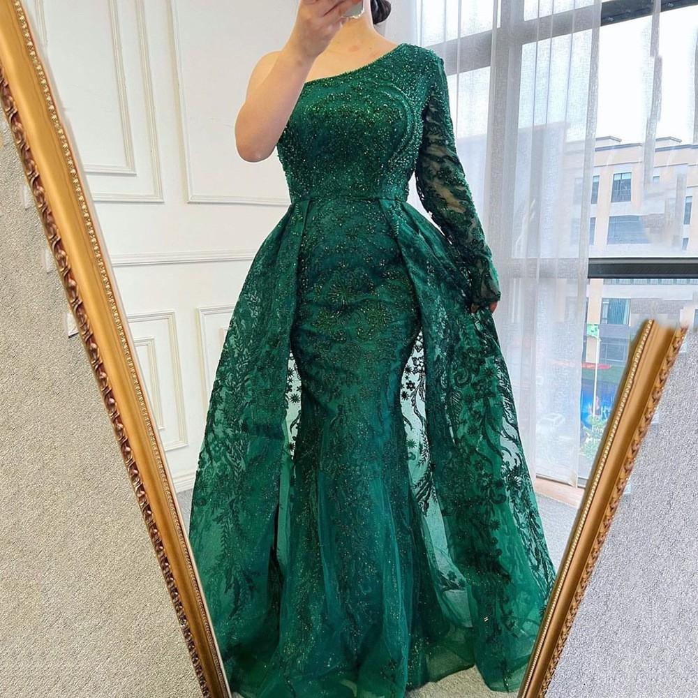 Y9360 Summer New European and American Women's Clothing Beaded Light Luxury Slanted Shoulder Dress Slim Fishtail Dress Skirt