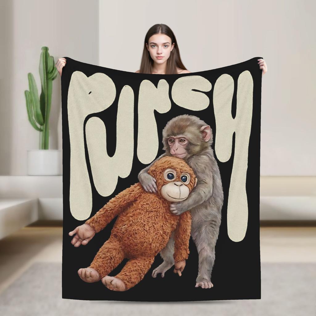 Baby-Makake kuscheliger Plüsch niedlicher Affe Schlagdecke Flanell tragbar leicht Überwurfdecke für Bettwäsche Sofa Tagesdecke