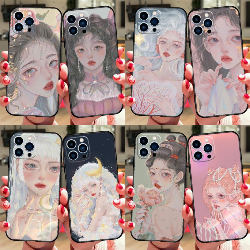 Cute And Beauty Girl Color Painting Phone Case For iPhone 18 17 Air 16 15 13 11 12 14 Pro Max 13 12 Mini 15 16 Plus 16e Cover Coque