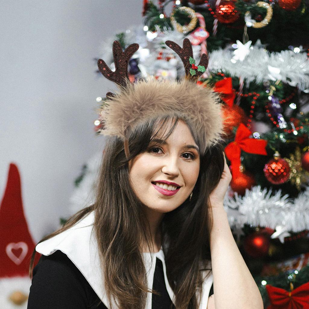 Soft Reindeer Antlers Headpiece Adjustable Size For Family Christmas Party Costume Dressing Up Photo Booth Props
