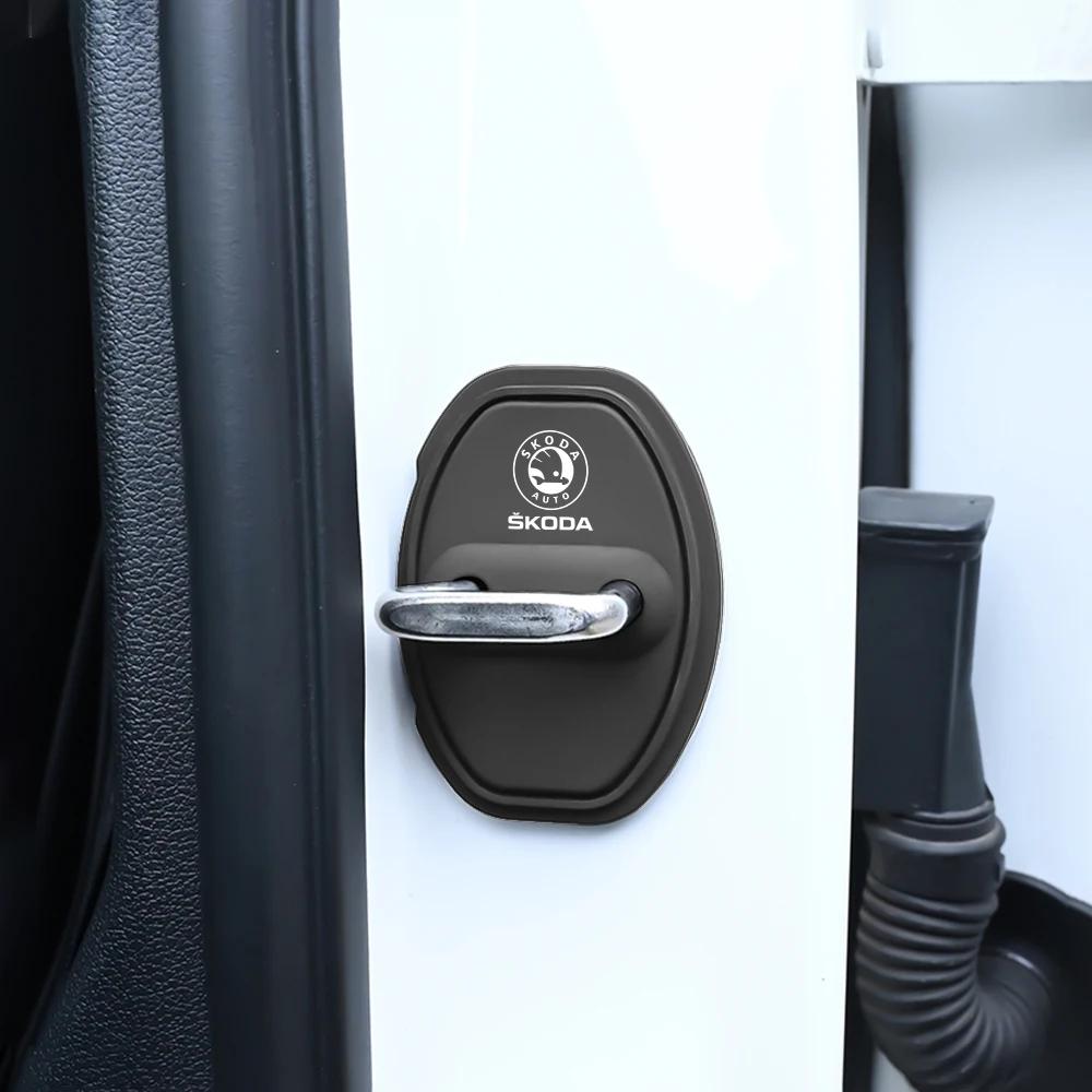 Car Sticker 4Pcs Car Door Lock Buckle Silicone Protective Cover For Skoda Octavia Yeti VRS Roomster Citigo Combi Visions Enyaq R ulnm83