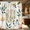 1 Exotisch Botanisch Douchegordijn - Bloemen en Groene Bladeren op Crème Achtergrond, Polyester Stof, Machine Wasbaar, met Haken