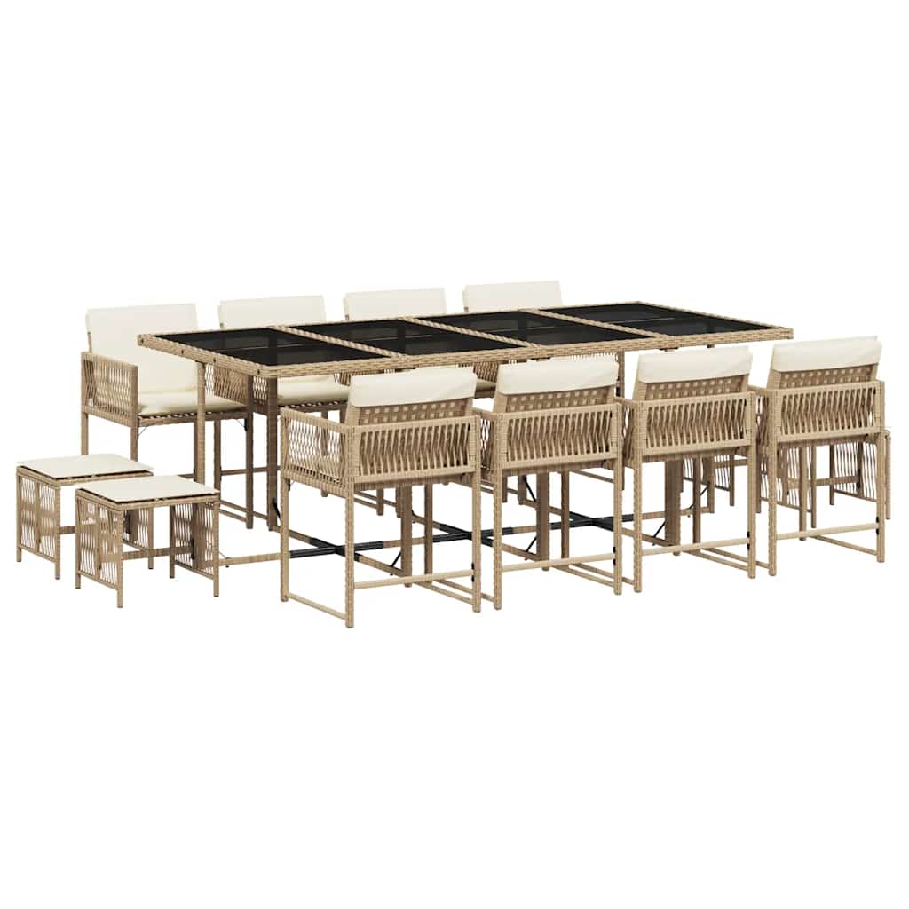 Vidaxl 13-Cz. Garden Furniture Set With Cushions, Beige, Poly Rattan