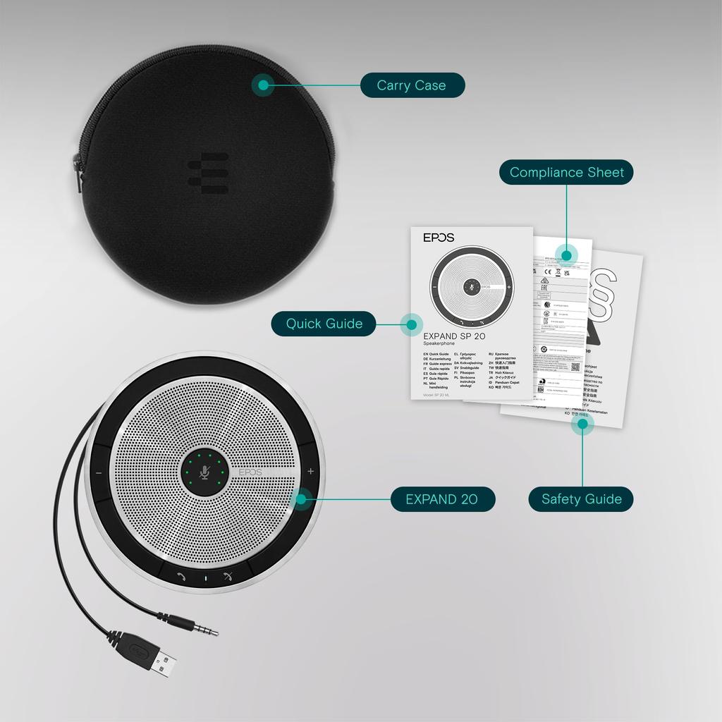 EPOS EXPAND 20 Wired Speakerphone Premium Plug and Play Scandinavian Skype for Business and Cisco Jabber Compatible - Sound, Connectivity, Design,