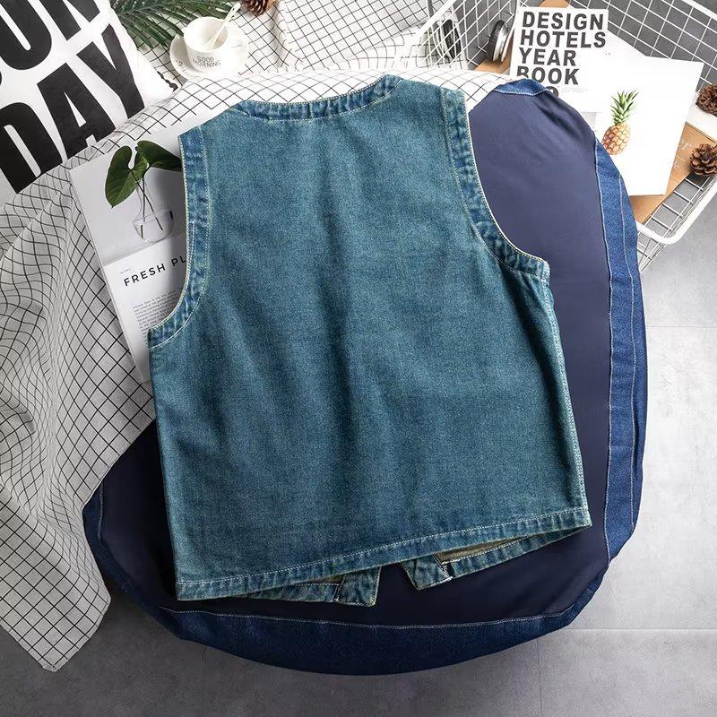 Korean Retro College Style Loose Denim Vest - Women's Casual Versatile Top