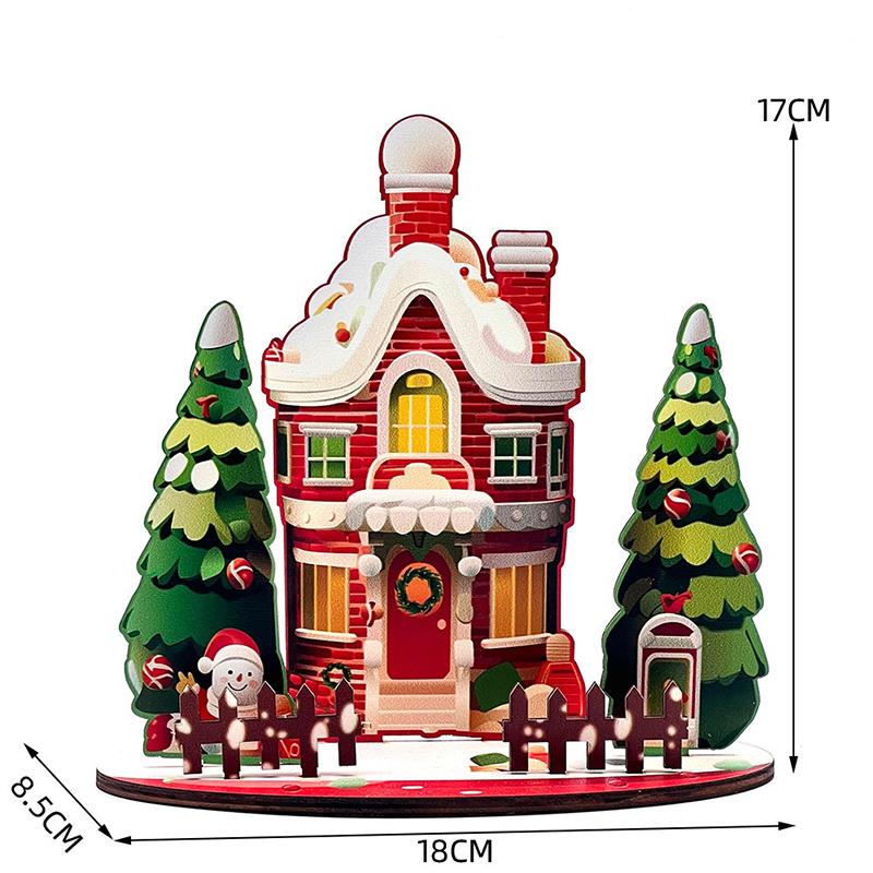 DIY Wooden Assembled Christmas Cartoon House Ornament Painted Decoration Children's New Year Gift
