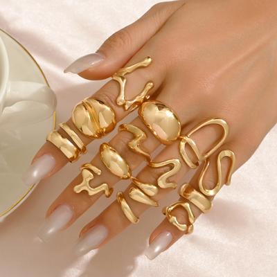 Geometric Ring Set Versatile Metal Line Winding Design Open Ring Niche High-end Women