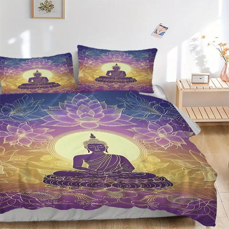 3pcs Buddha Lotus Bedding Set, Includes Without Pillow Inserts, Soft Comfortable Bedding Set,All-Season Use A0924009