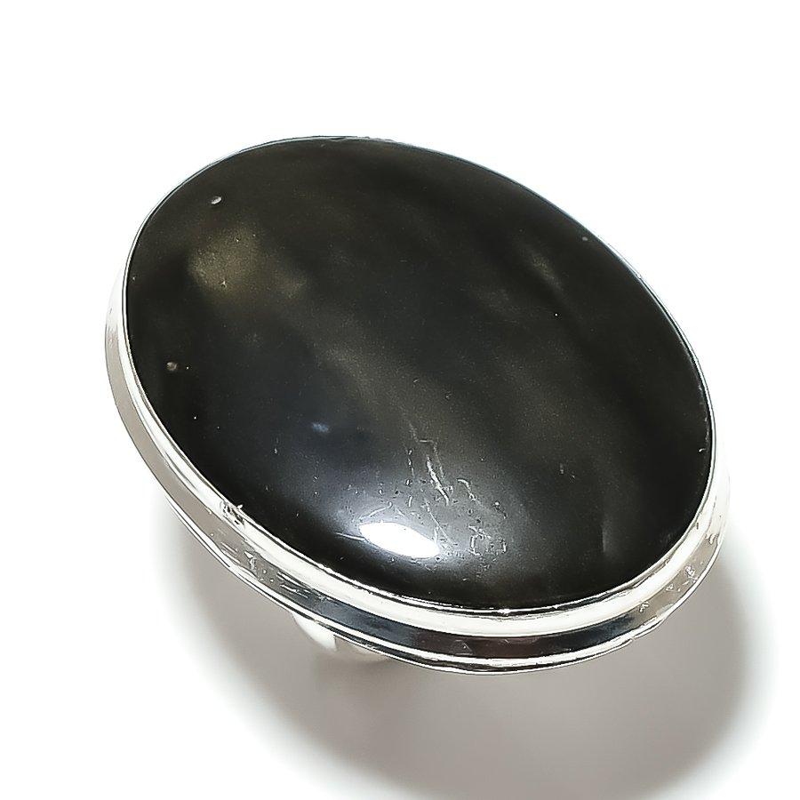 Natural Sunsheen Obsidian Gemstone 925 Sterling Silver Ring Size 7.5 S9c07